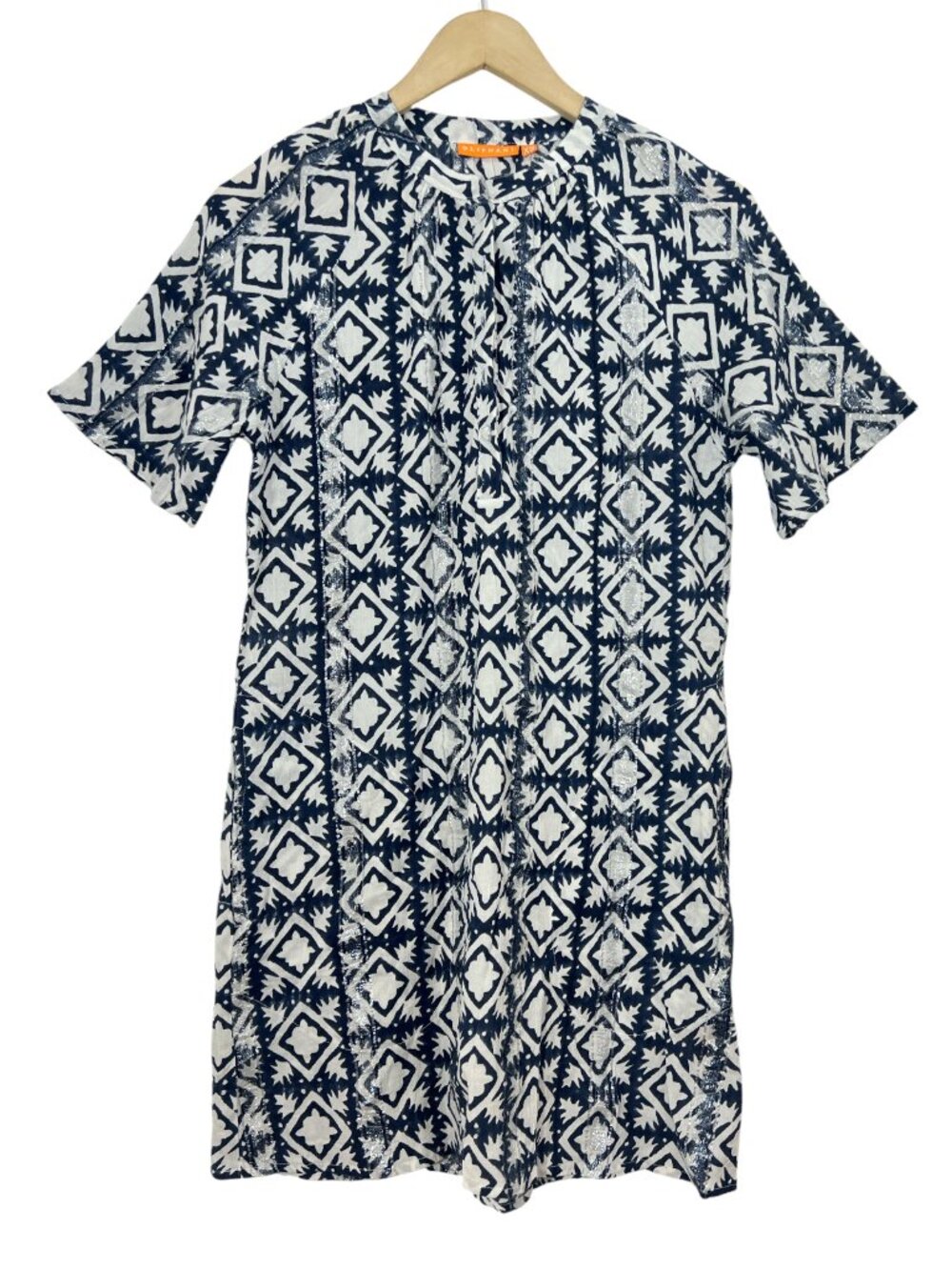 Oliphant SS Shift Dress Geometric XS Blue / White NWOT